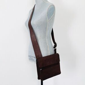 VTG Fossil Dark Brown Leather Messenger Bag Unisex Boho Casual Street Coastal